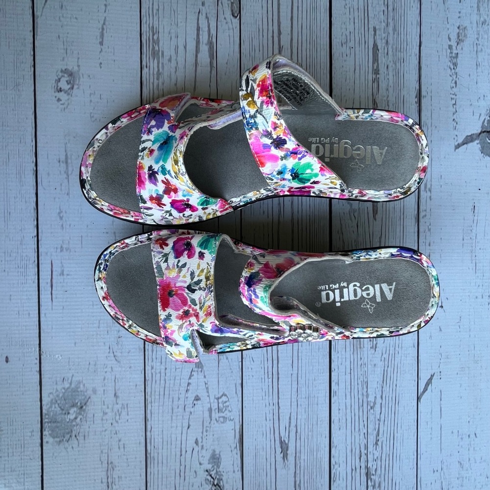 Alegria Womens Floral Comfort Leather Wedge Sandals EU 35/US 5-5.5 Cottagecore - Picture 5 of 12